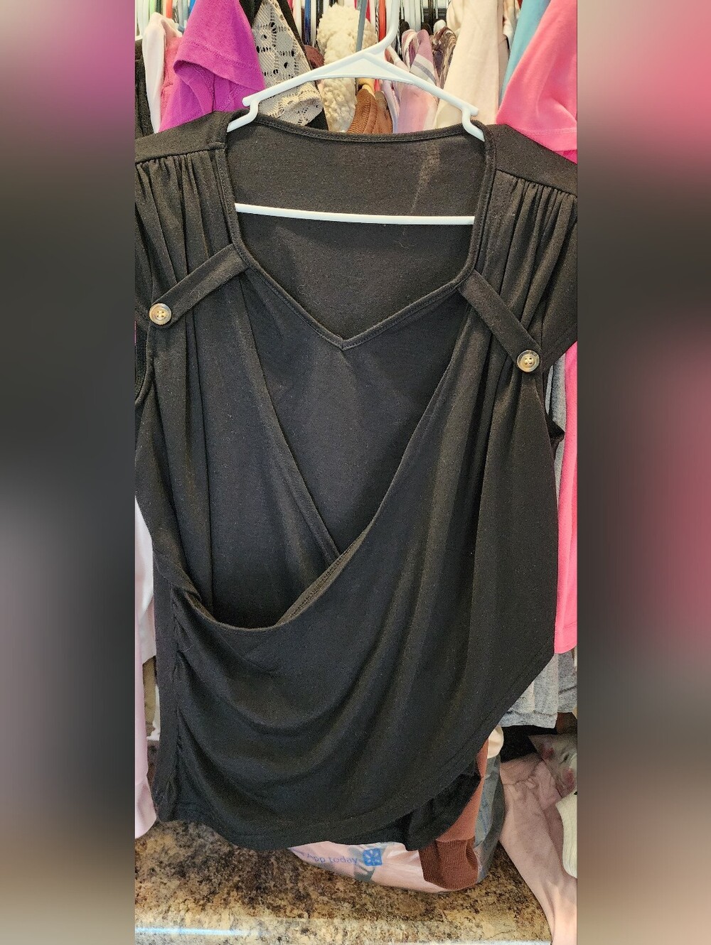 Black Draped V-Neck Sleeveless Top